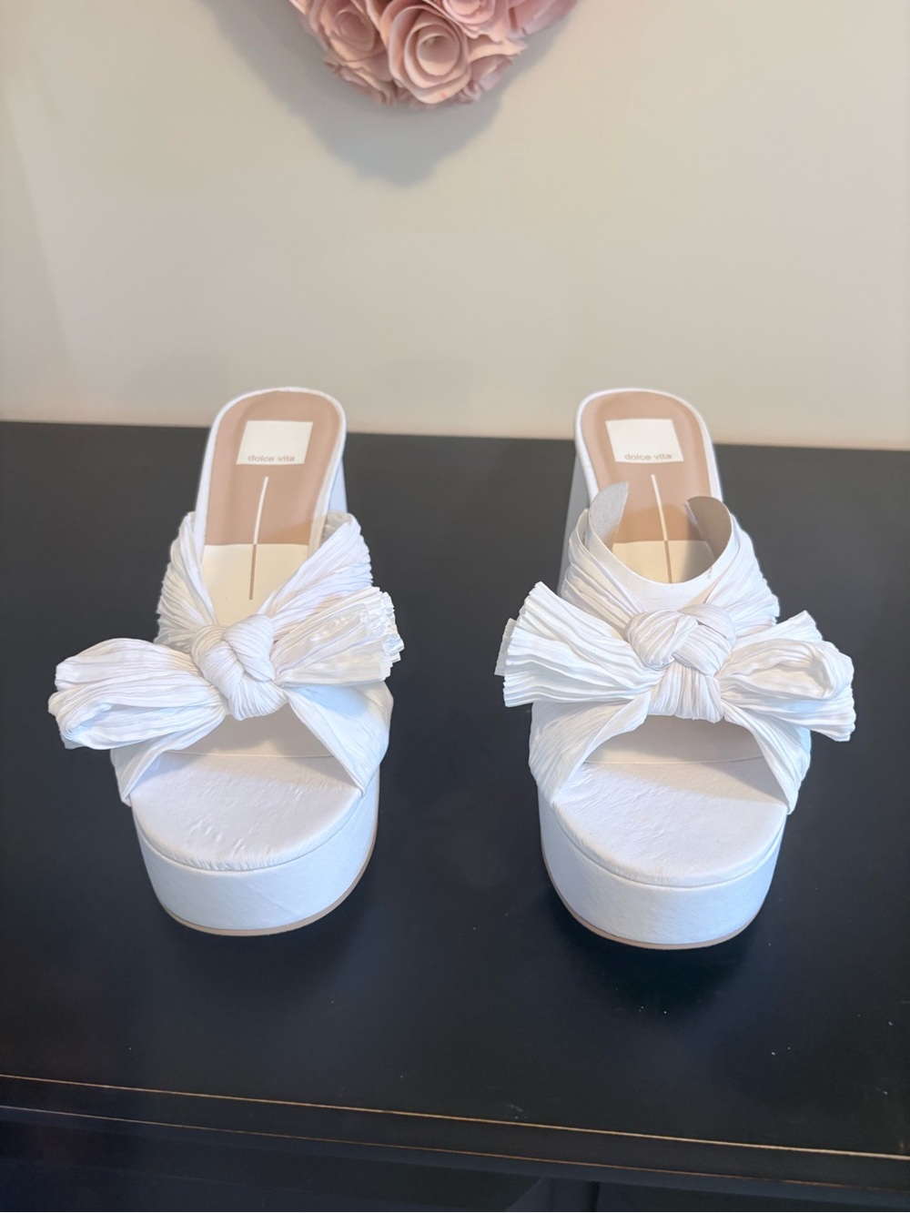 Dolce Vita White Knotted Platform Slide Sandals